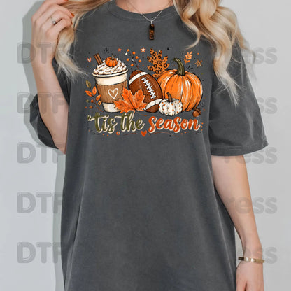 Tis the Season Football DTF Transfers, Fall Pumpkin Spice Coffee Thanksgiving Ready to Press