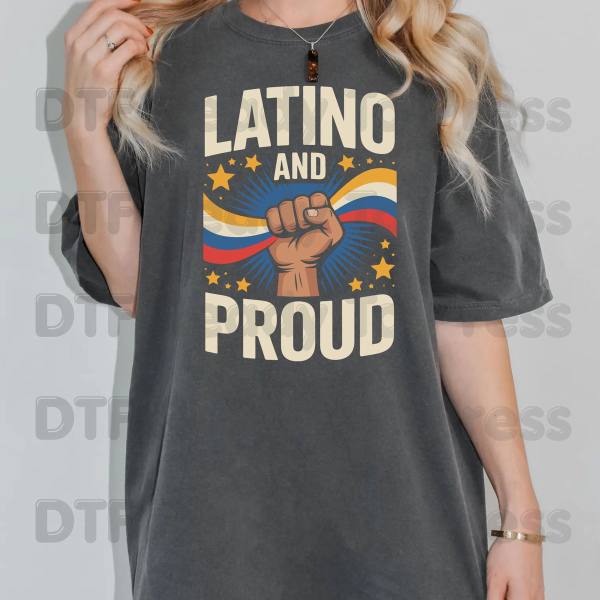 Latino and Proud DTF Transfers, Hispanic Heritage Fist Flag Vintage Pride Ready to Press