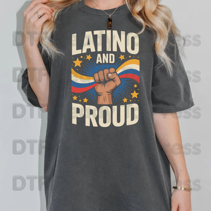 Latino and Proud DTF Transfers, Hispanic Heritage Fist Flag Vintage Pride Ready to Press