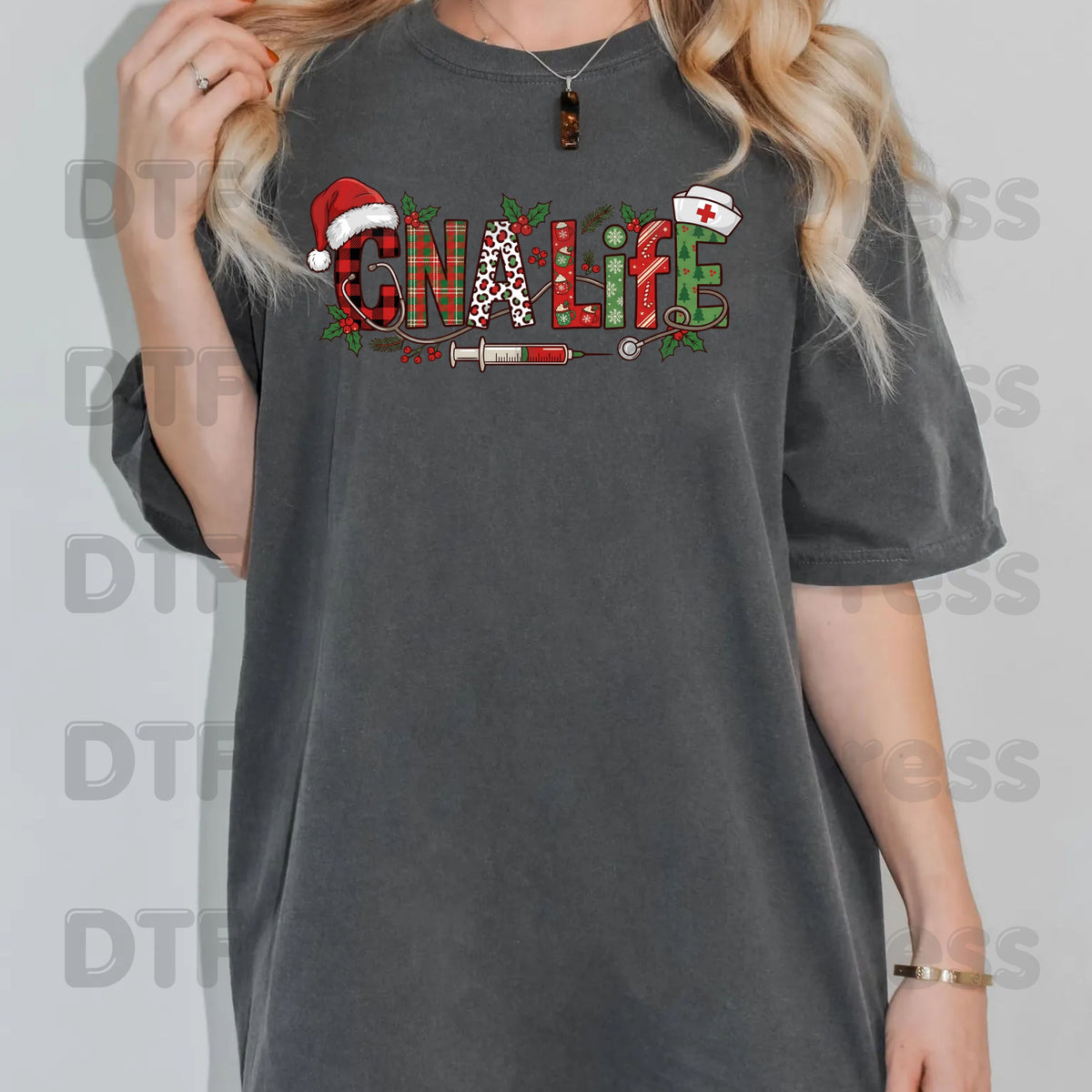 Christmas GNA Life DTF Transfers, Nursing Medical Plaid Leopard Stethoscope Holiday Ready to Press