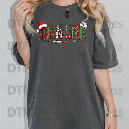 Christmas GNA Life DTF Transfers, Nursing Medical Plaid Leopard Stethoscope Holiday Ready to Press