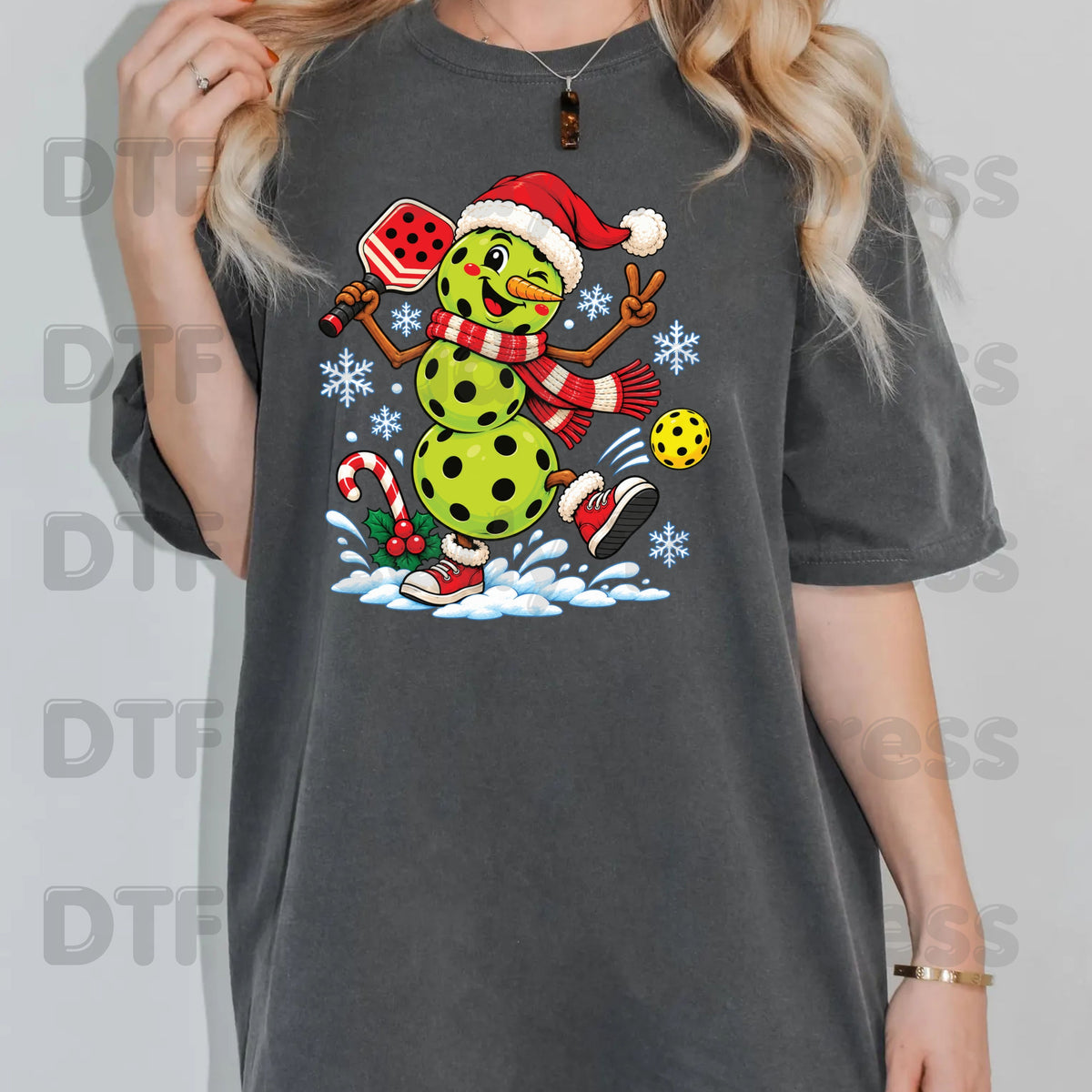 Christmas DTF Transfer, Pickleball Snowman with Paddle and Santa Hat