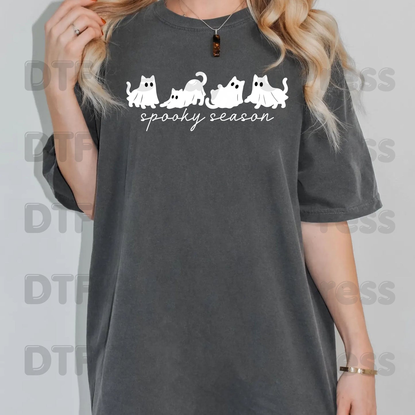 Spooky Season Ghost Cats DTF Transfers, Black Cats Sheet Ghost Line Art Minimalist Ready to Press