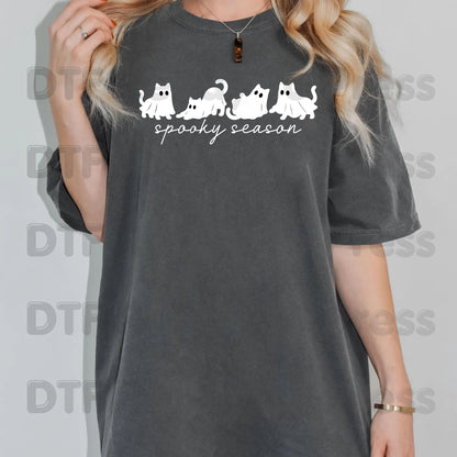 Spooky Season Ghost Cats DTF Transfers, Black Cats Sheet Ghost Line Art Minimalist Ready to Press