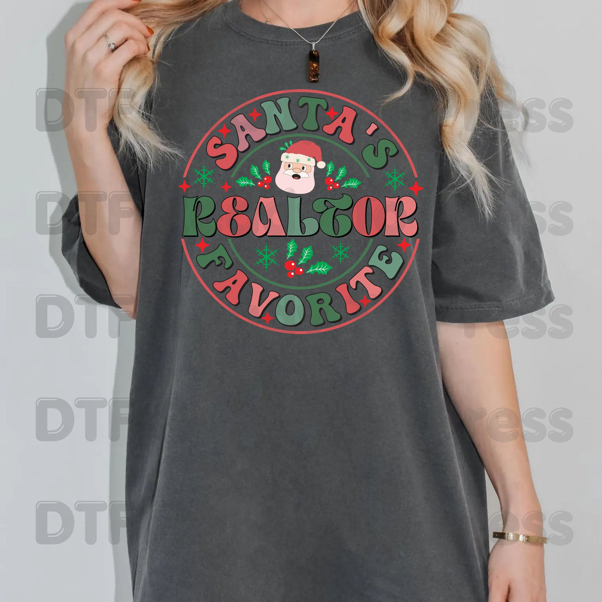 Santa's Favorite Realtor DTF Transfers, Christmas Real Estate Retro Circle Graphic Ready to Press