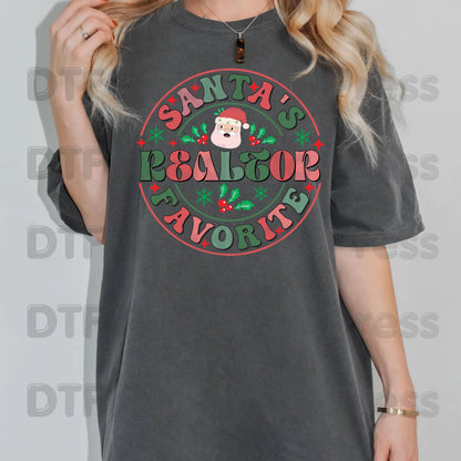 Santa's Favorite Realtor DTF Transfers, Christmas Real Estate Retro Circle Graphic Ready to Press