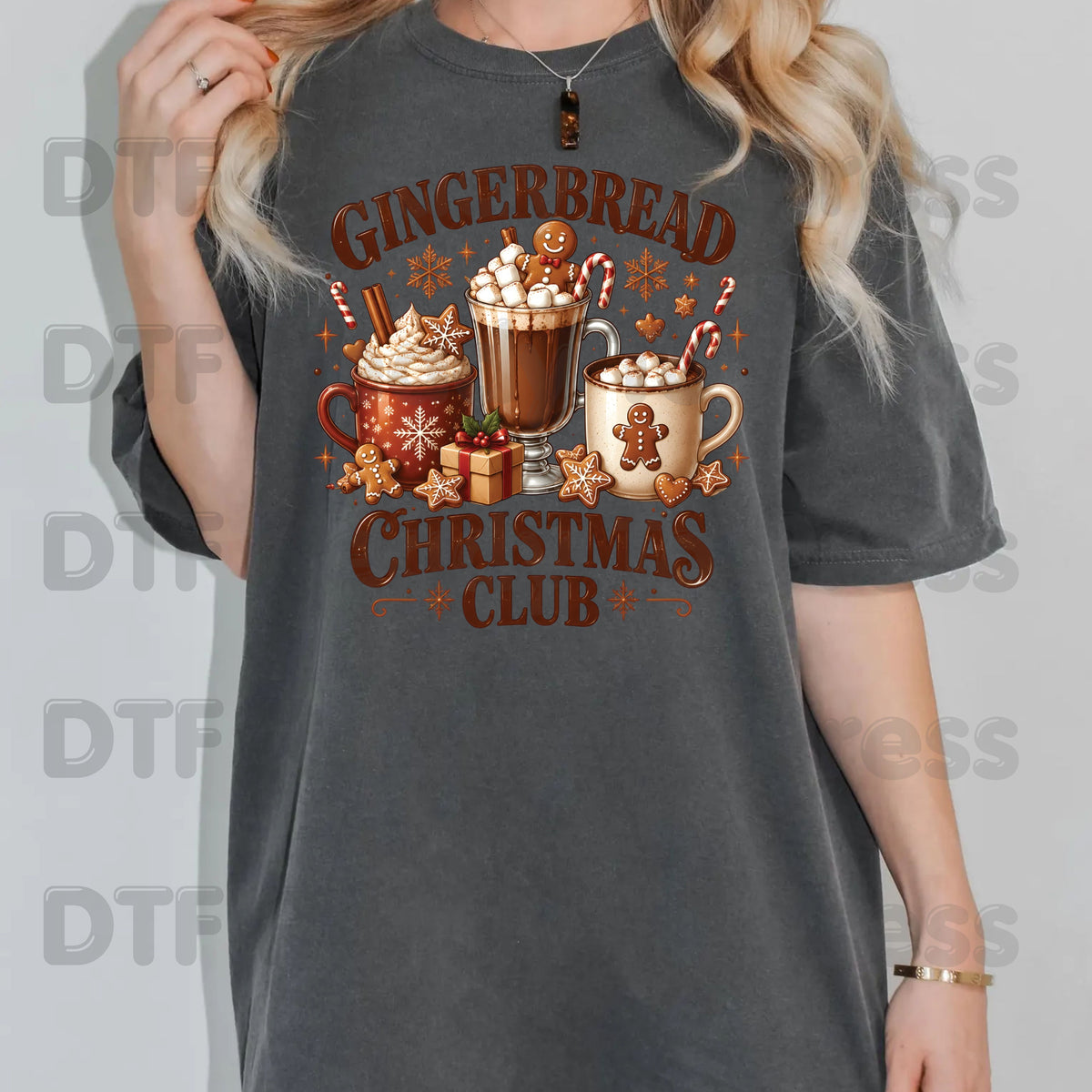 Gingerbread Christmas Club DTF Transfer, Hot Cocoa and Cookies Graphic