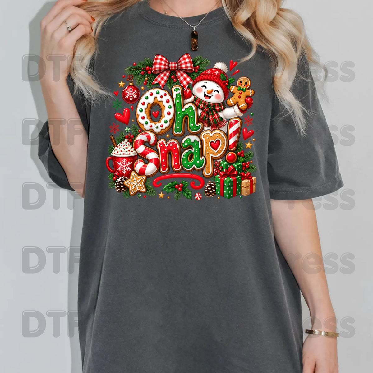 Gingerbread Snowman Christmas DTF Transfers, Oh Snap Cute Holiday Cookie Ready to Press