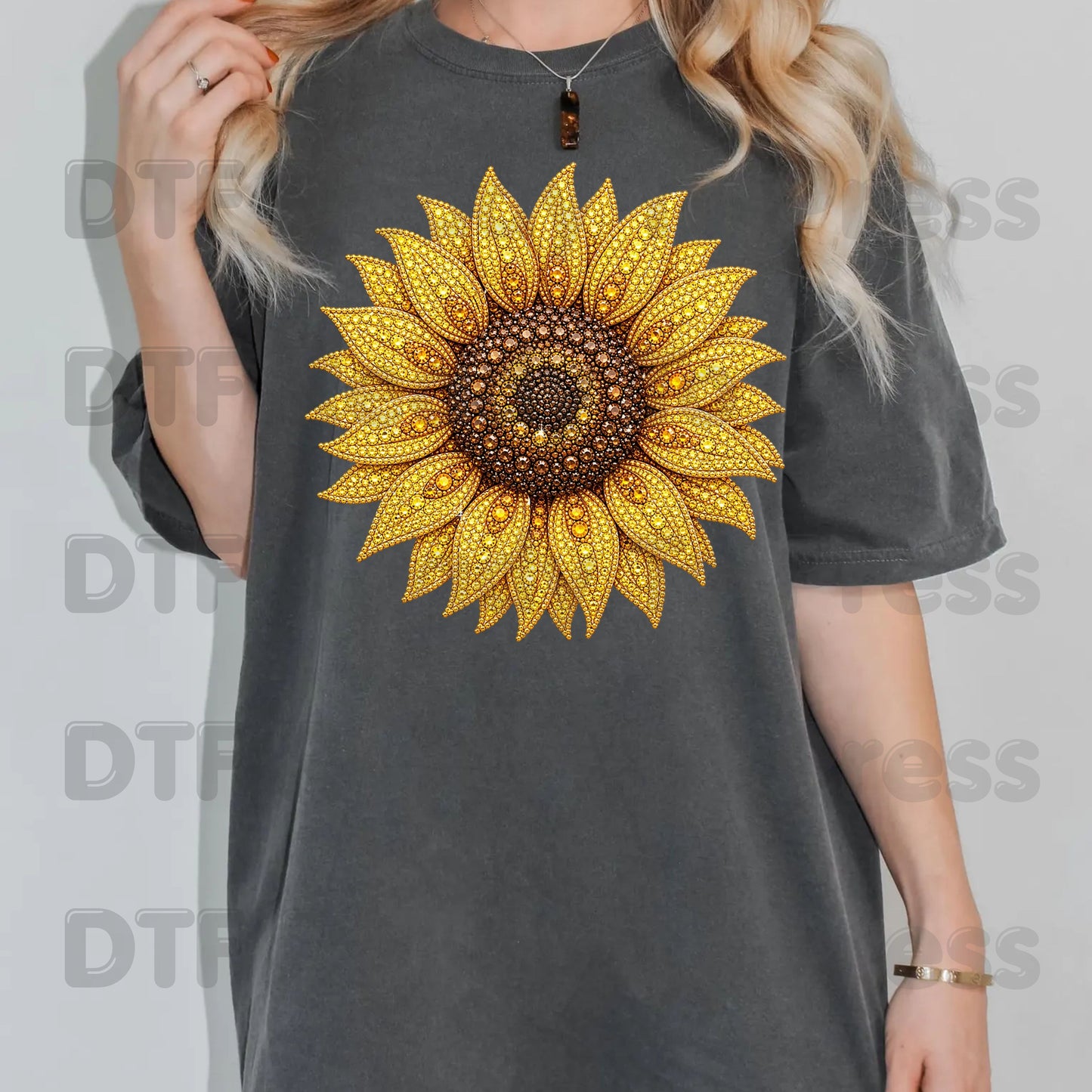 Sunflower DTF Transfers, Yellow Beaded Floral Summer Fall Flower Ready to Press