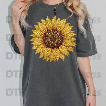 Sunflower DTF Transfers, Yellow Beaded Floral Summer Fall Flower Ready to Press