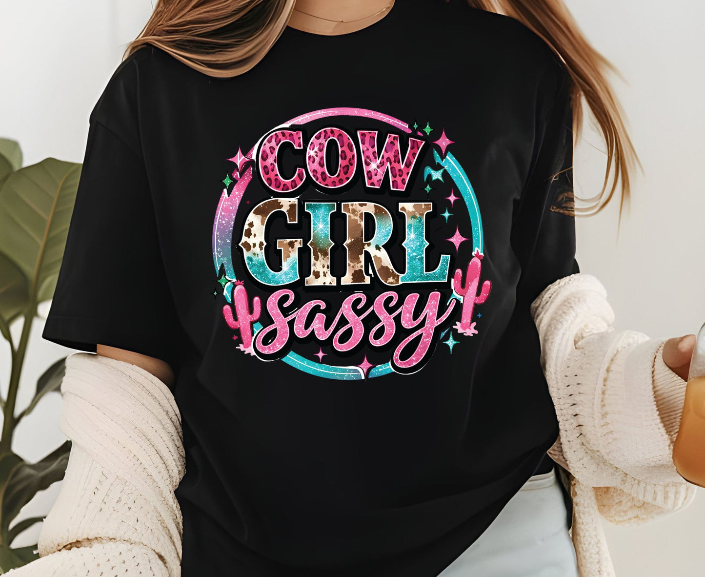 Sassy Cowgirl T Shirt Adult Youth Toddler Baby Pink Cheetah Leopard Print Western Graphic Tee Country Girl Aesthetic Retro Rodeo Cactus Gift
