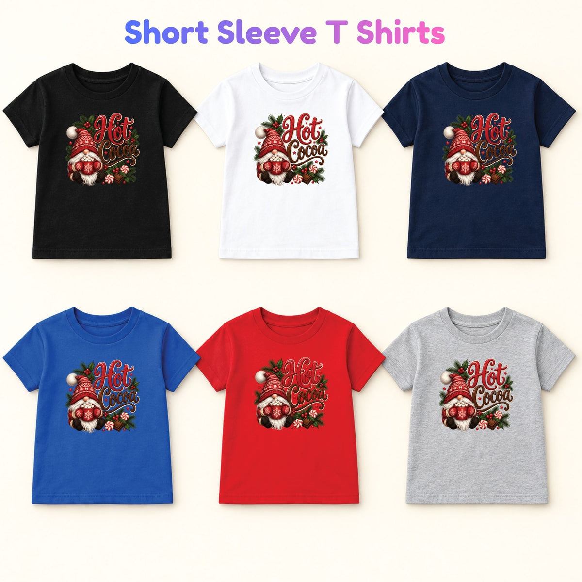 Christmas Gnome T-Shirt, Hot Cocoa Peppermint and Holly Graphic Tee, Cute Holiday Shirt