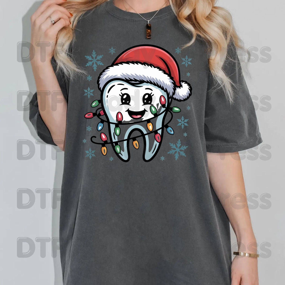 Christmas Cute Dental Tooth DTF Transfers, Dentist Hygienist Santa Holiday Lights Ready to Press