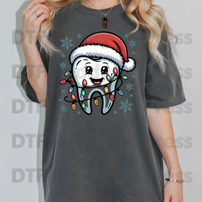 Christmas Cute Dental Tooth DTF Transfers, Dentist Hygienist Santa Holiday Lights Ready to Press