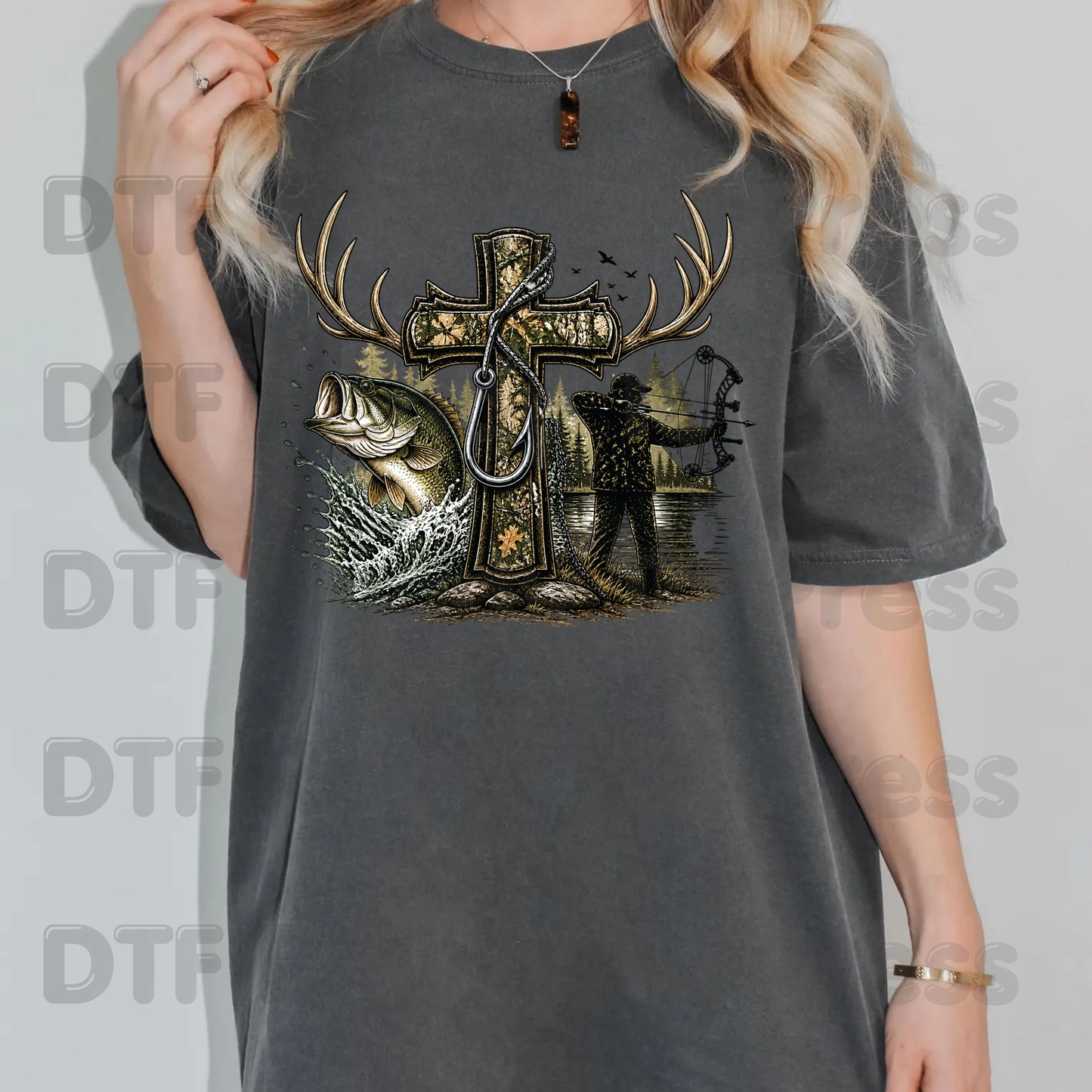 Camo Cross Religious Fishing Hunter DTF Transfer