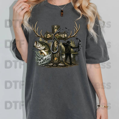 Camo Cross Religious Fishing Hunter DTF Transfer