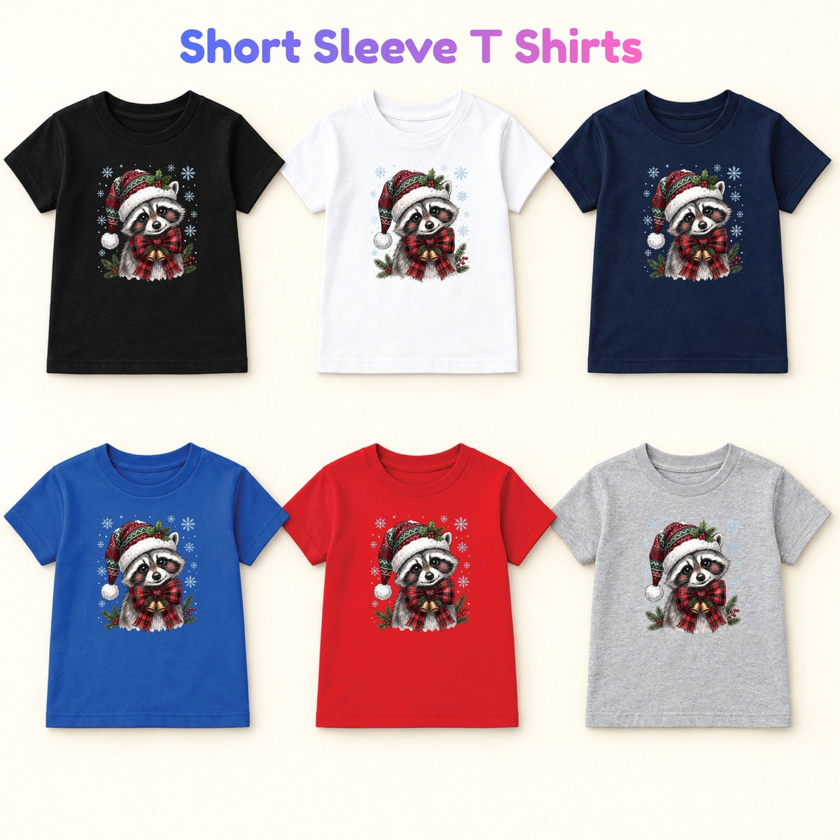 Christmas Raccoon T-Shirt, Santa Hat Buffalo Plaid Bow and Bells Tee, Festive Holiday Sweatshirt