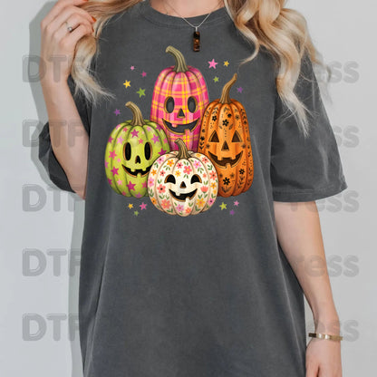 Pink Floral Pumpkin Halloween DTF Transfers, Colorful Spooky Season Ready to Press