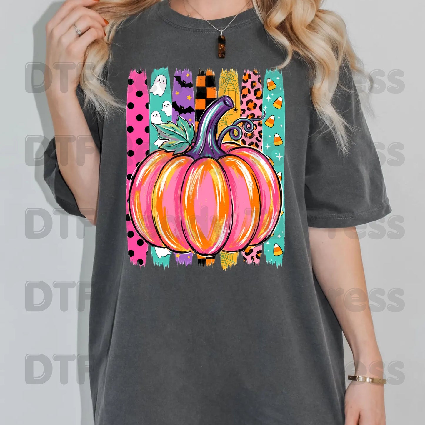 Halloween Pumpkin Brush Strokes DTF Transfers, Leopard Ghosts Candy Corn Spooky Season Ready to Press
