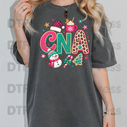 Pink Christmas CNA DTF Transfers, Medical Nurse Snowman Leopard Holiday Ready to Press