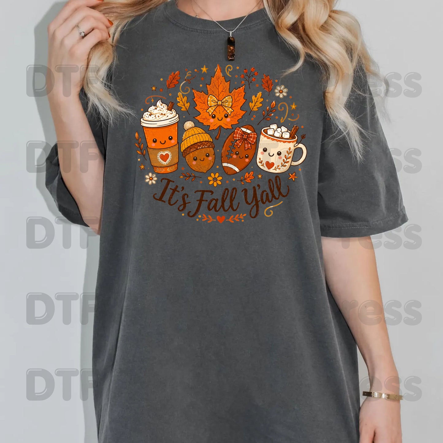 It's Fall Y'all DTF Transfers, Autumn Season Coffee Acorn Football Cute Ready to Press