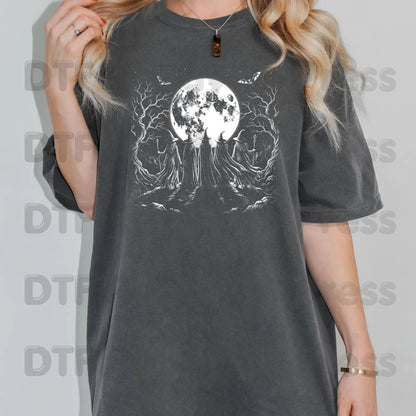 Witches Coven Full Moon DTF Transfers, Dark Forest Bats Gothic Halloween Ready to Press