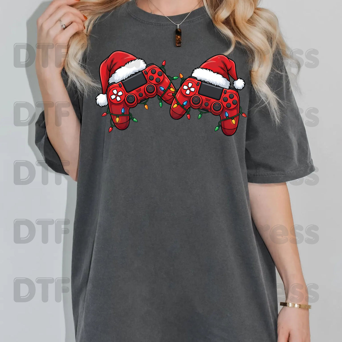 Christmas DTF Transfer, Video Game Controllers, Santa Hats and Holiday Lights
