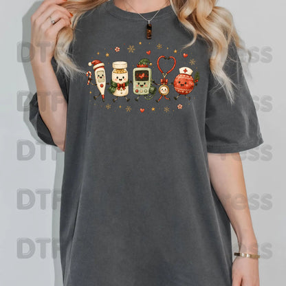 Christmas Cute Nurse Tools DTF Transfers, Medical Stethoscope Ornament Holiday Ready to Press