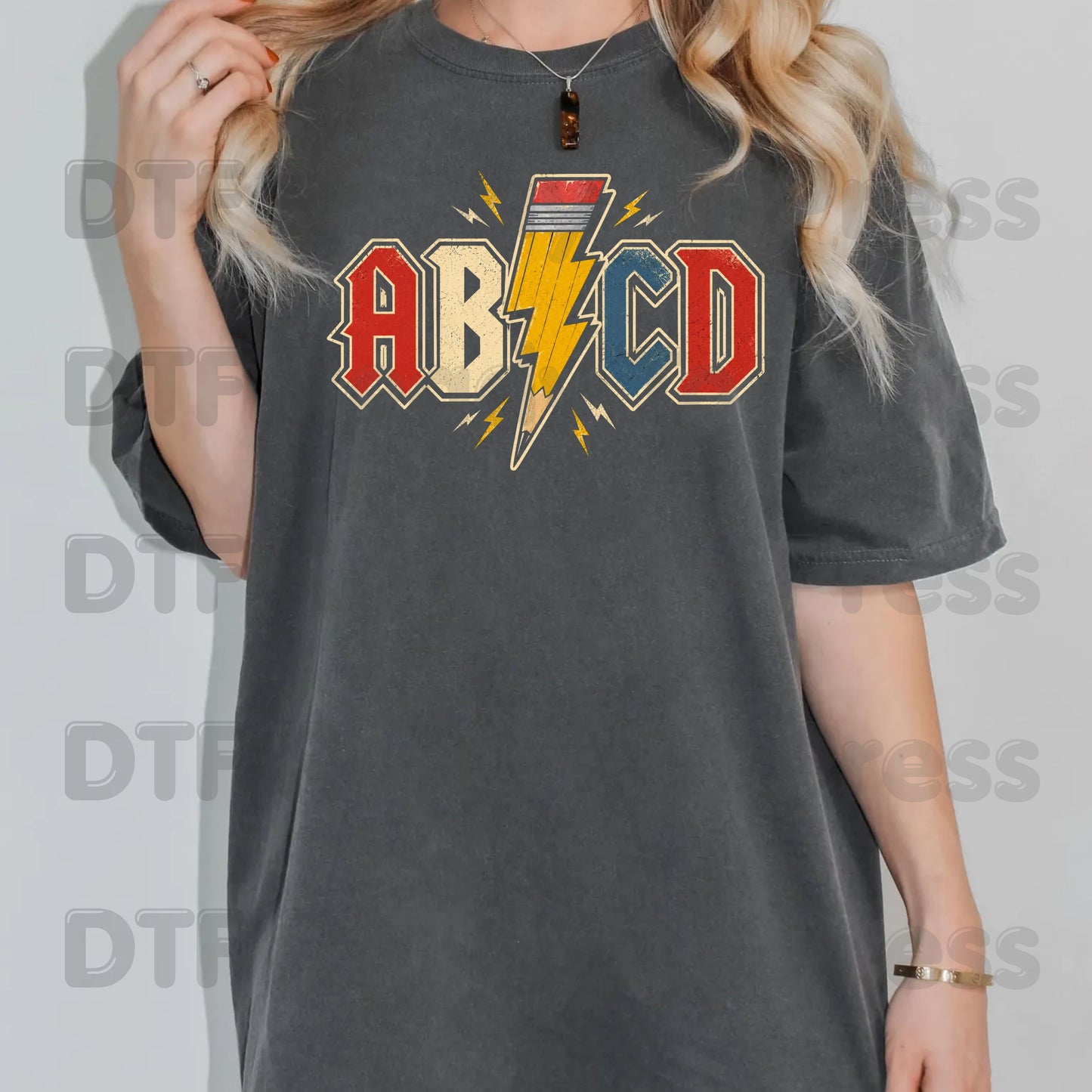 AB CD Lightning Bolt Pencil DTF Transfers, Rock N Roll Teacher Back to School Ready to Press