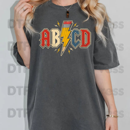 AB CD Lightning Bolt Pencil DTF Transfers, Rock N Roll Teacher Back to School Ready to Press