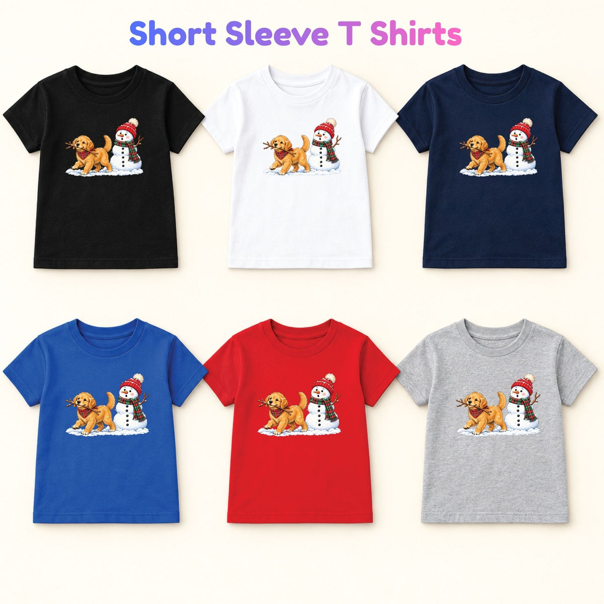 Golden Retriever Christmas T-Shirt, Puppy and Snowman Plaid Scarf Tee, Cute Winter Sweatshirt