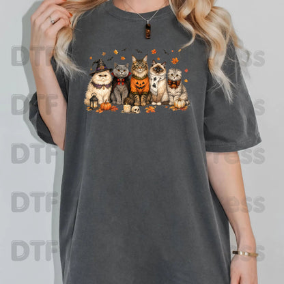 Halloween Cats DTF Transfer Ready to Press Witch Vampire Pumpkin Maine Coon Ragdoll Heat Transfer For Shirts Spooky Cat Gang Full Color