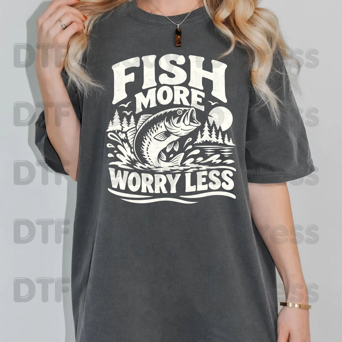 Fishing DTF Transfer, Fish More Worry Less, Bass Fishing Graphic