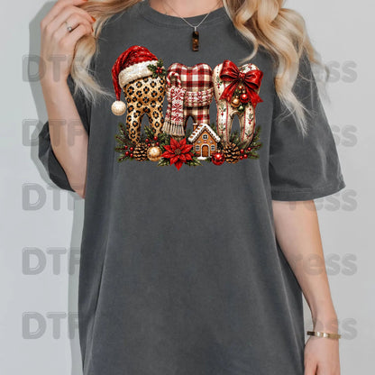 Christmas Dental Teeth DTF Transfers, Dentist Holiday Leopard Plaid Bow Ready to Press