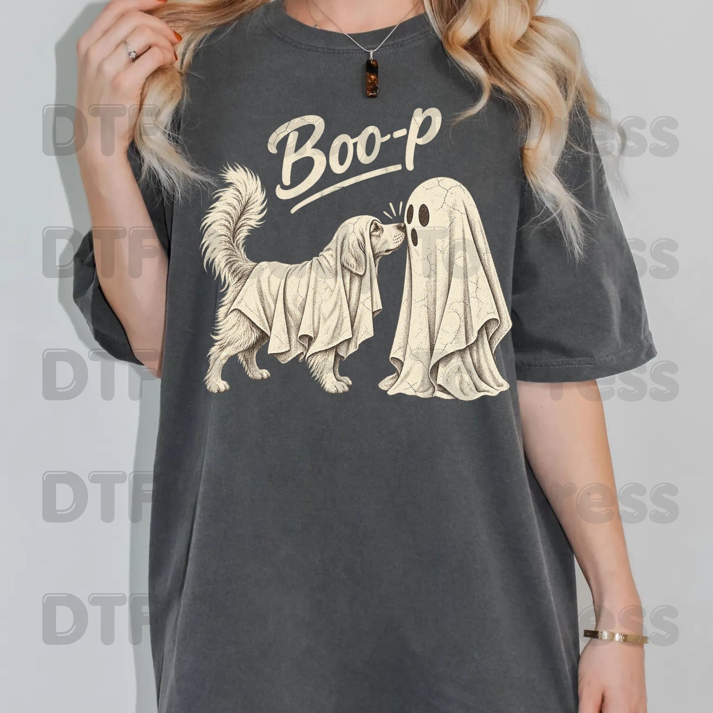 Halloween Dog Ghost DTF Transfers, Ghost Boop Cute Spooky Season Vintage Golden Retriever Dog Lover Ready to Press