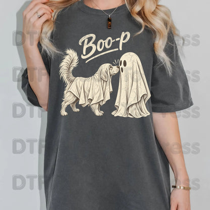 Halloween Dog Ghost DTF Transfers, Ghost Boop Cute Spooky Season Vintage Golden Retriever Dog Lover Ready to Press