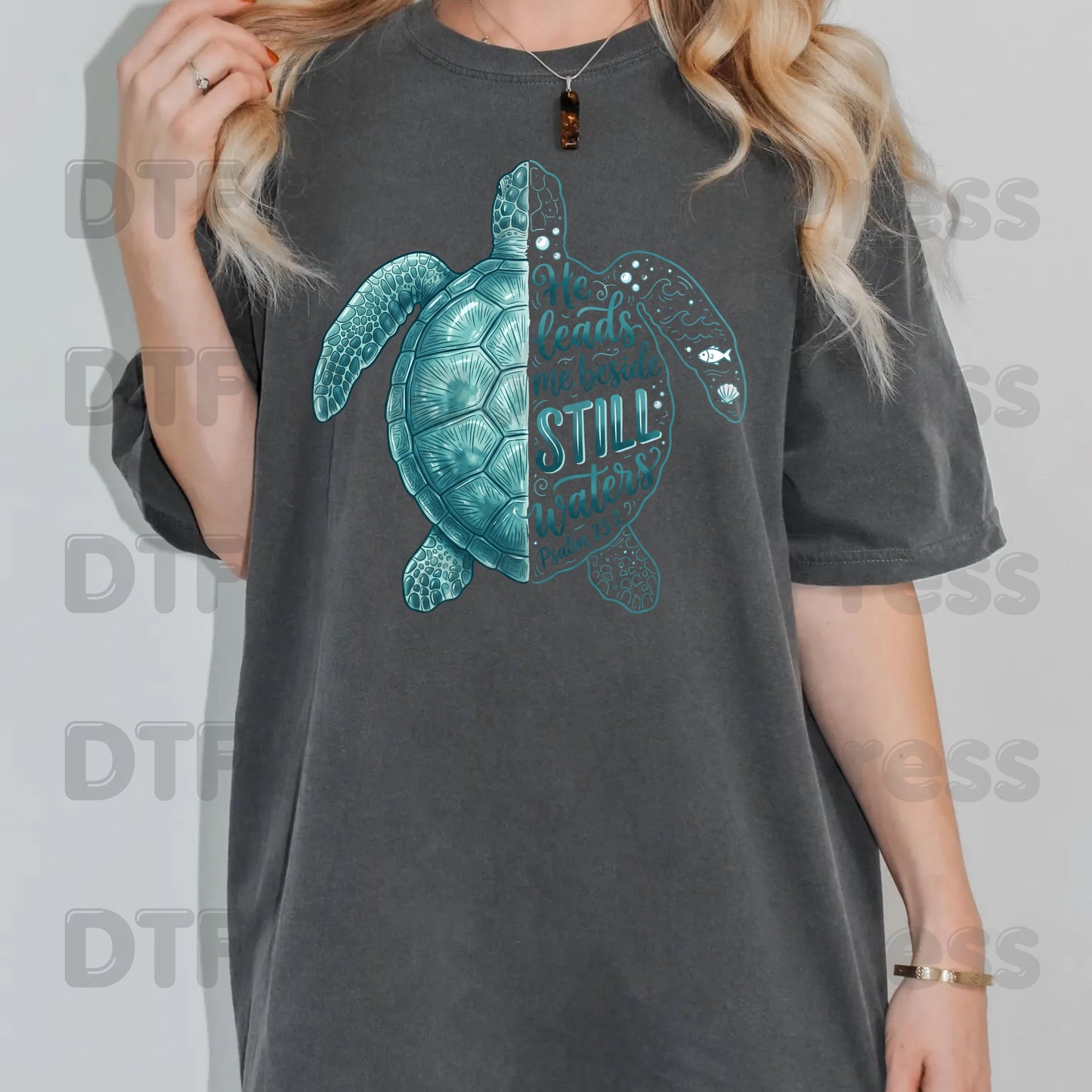 Christian DTF Transfers, Sea Turtle He Leads Me Beside Still Waters Psalm 23