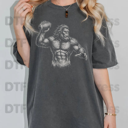 Football DTF Transfer, Bigfoot Sasquatch Throwing Football Silhouette