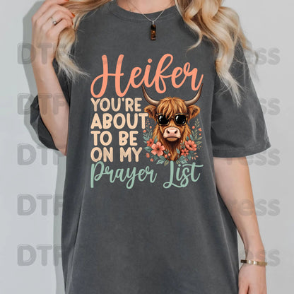 Sassy Highland Cow DTF Transfers, You're About to Be on My Prayer List Sunglasses Floral Country Western Ready to Press