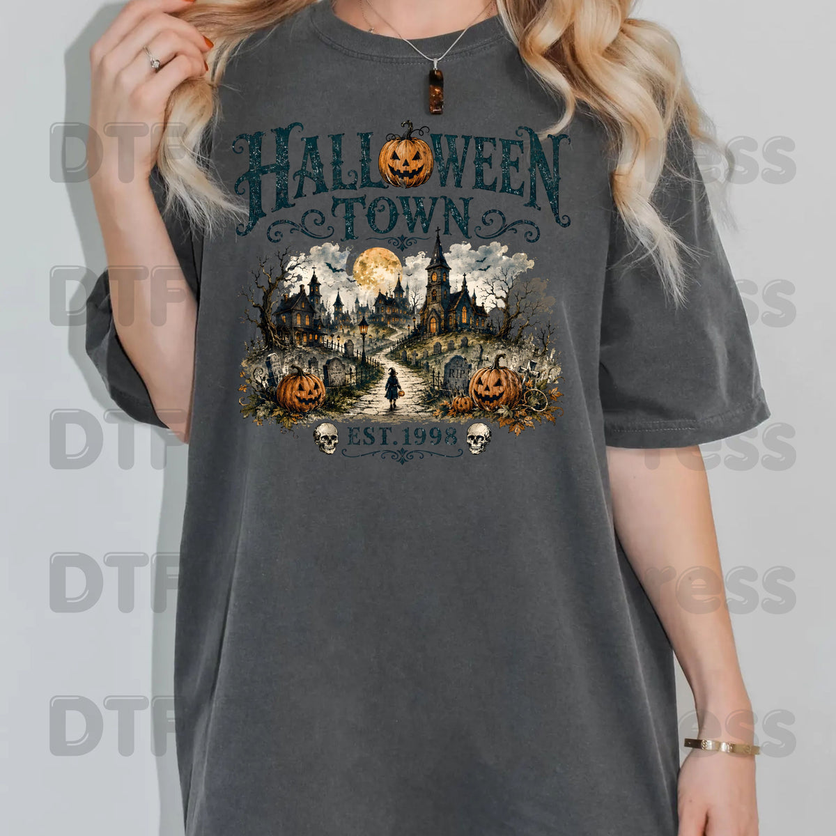 Halloween Town DTF Transfers, Est 1998 Spooky Pumpkin Vintage Haunted Town Ready to Press