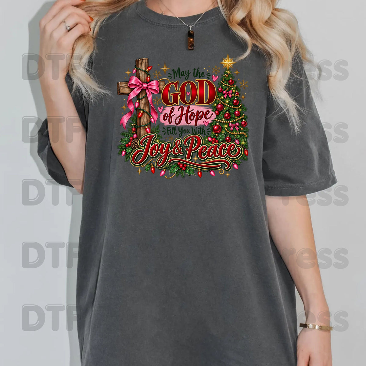 Christian Christmas DTF Transfers, Cross God of Hope Joy Peace Faith Holiday Ready to Press
