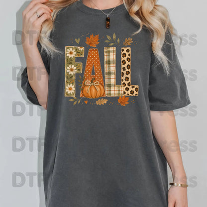 Fall DTF Transfer Ready to Press Autumn Floral Plaid Leopard Letters Heat Transfer for Shirts Pumpkin and Leaves Aesthetic Tees