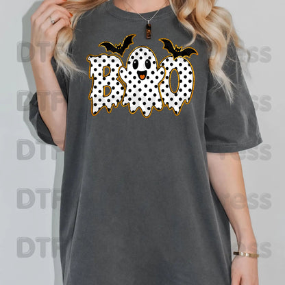 Polka Dot Ghost Halloween DTF Transfers, Boo Cute Spooky Bats Holiday Ready to Press