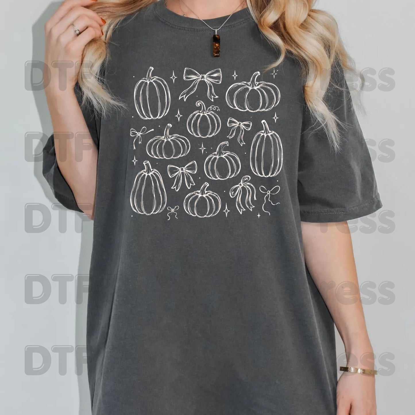 Halloween DTF Transfers, Coquette Pumpkins Bows Line Art Fall Pumpkin Outline Ready to Press