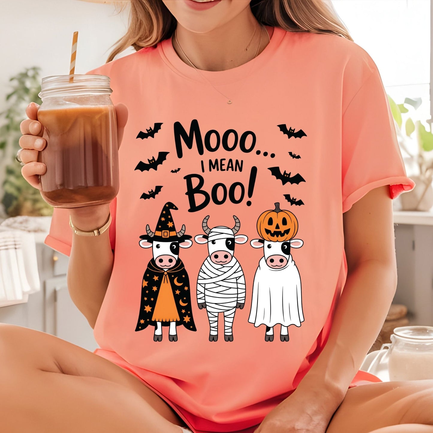 Halloween DTF Transfer Ready to Press Premade DTF Gang Sheet Spooky Ghost Cow Mooo I Mean Boo Funny Fall Heat Transfer For Shirts
