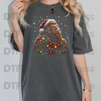 Christmas Bigfoot DTF Transfer, Santa Sasquatch Lights