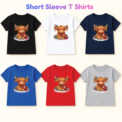 Christmas Highland Cow T-Shirt, Heart Glasses and Scarf Graphic Tee, Cute Holiday Shirt