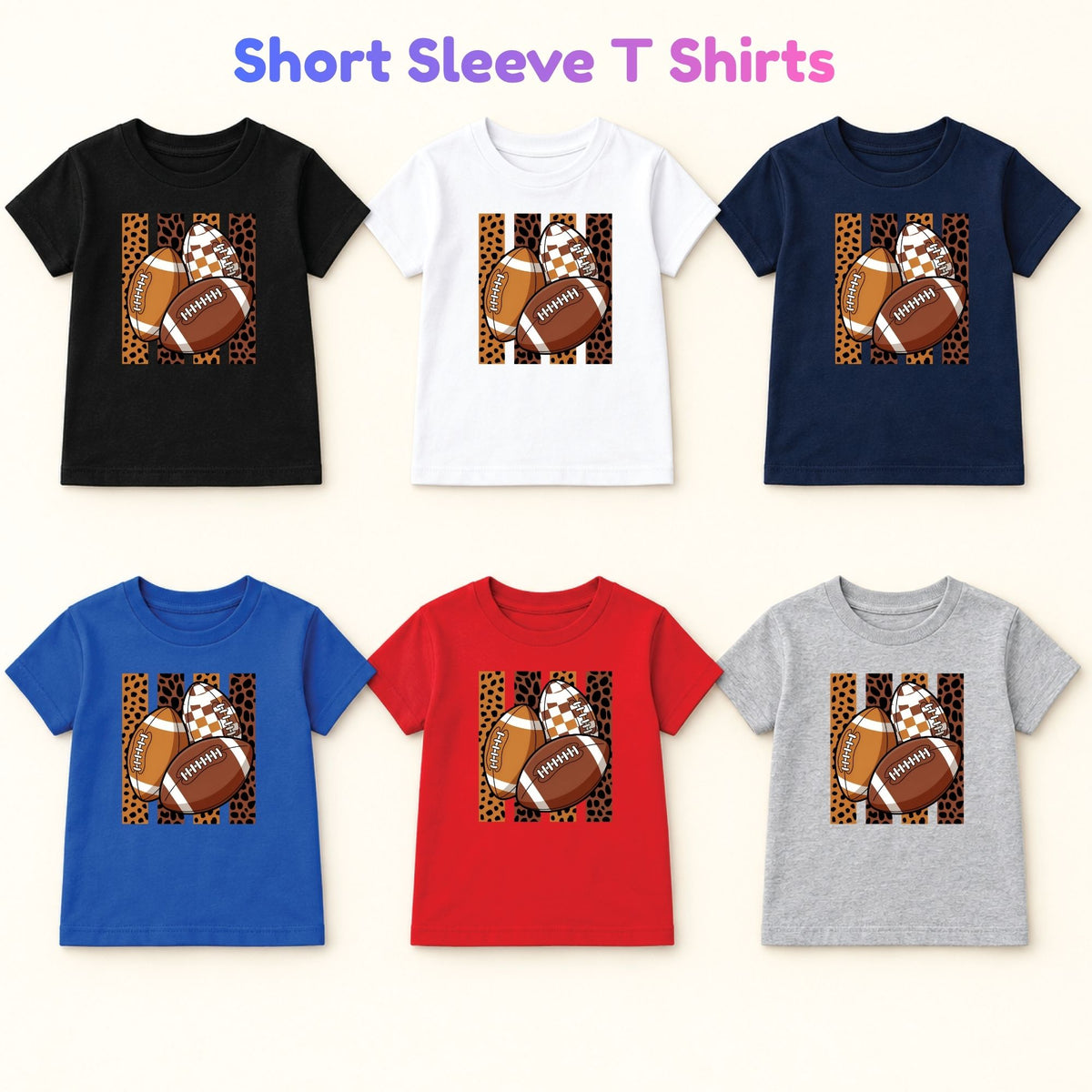 Leopard Football Game Day T-Shirt, Brown Checkered Football Season Tee for Youth