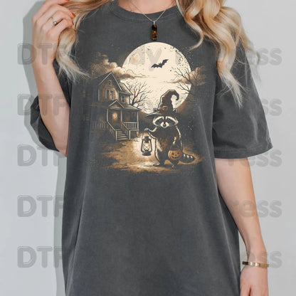 Vintage Halloween Mouse Witch DTF Transfers, Full Moon Pumpkin House Sepia Trick or Treat Spooky Fall Ready to Press