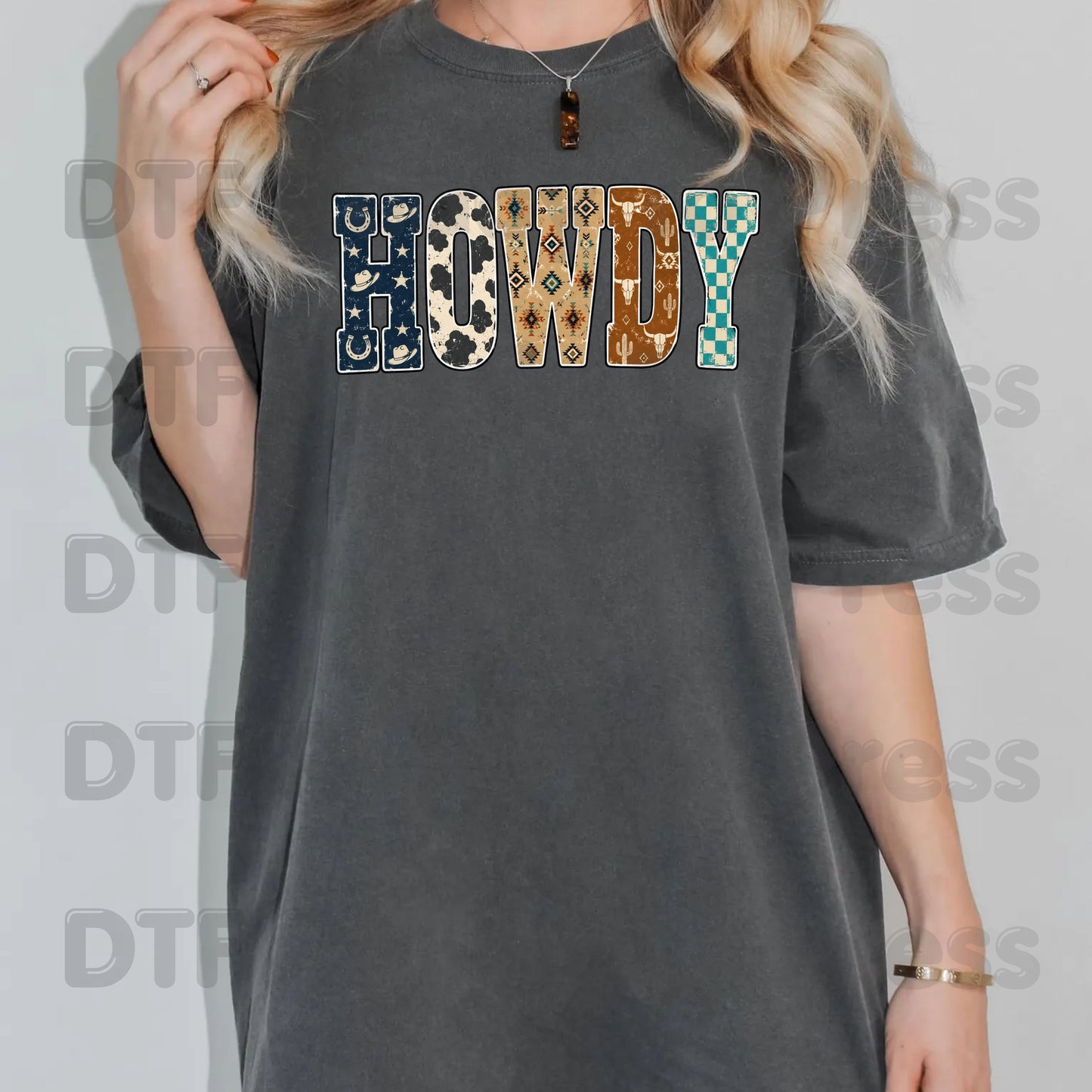 Western Howdy DTF Transfers, Cow Print Southwestern Western Vibe Ready to Press